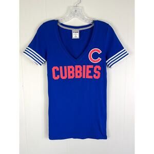 Victorias Secret PINK Chicago‎ Cubbies Spellout TShirt Small Blue MLB Baseball